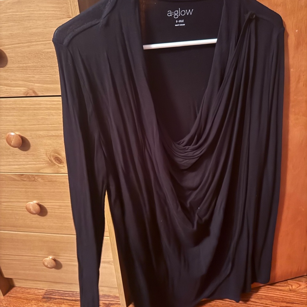 a:glow Black Draped Long Sleeve Maternity/Nursing Blouse
